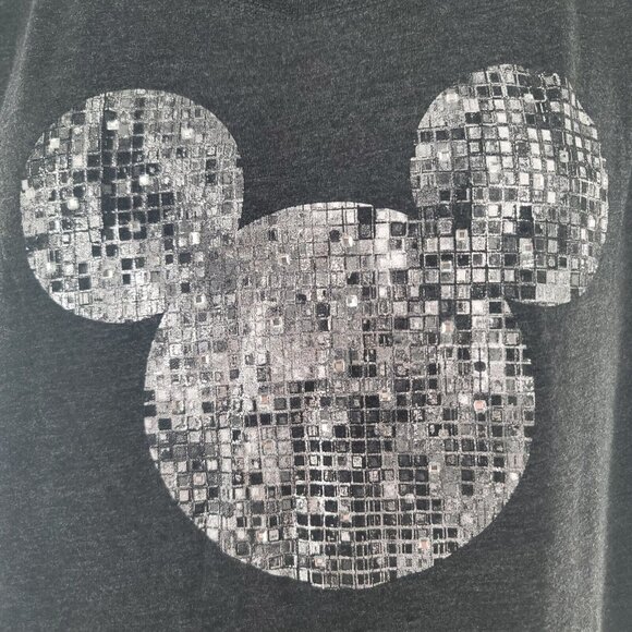 Disney Womens Small Gray Mickey Mouse Sequins Parks Short Sleeve Top Oversized - Picture 2 of 4